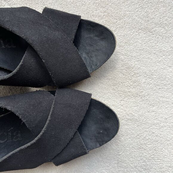 Pedro Garcia Maggie Black Suede Cork Heel Sandal Women EU 35.5 US 5.5 Slingback - Picture 7 of 16